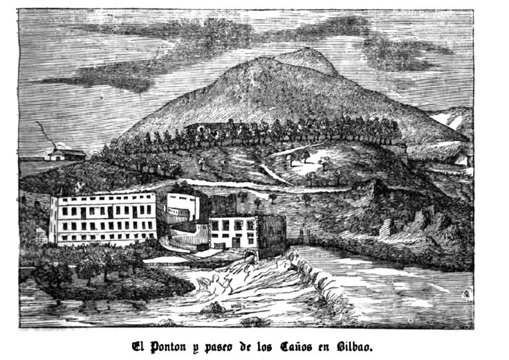 EL PONTON Y EL PASEO DE LOS CAÑOS GRABADO 1844
