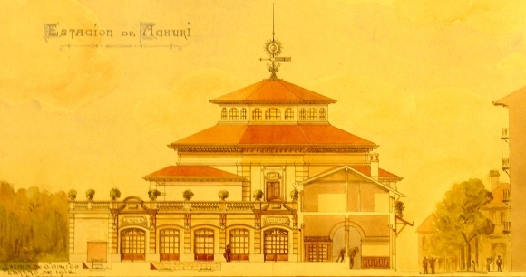 Proyecto de nuevo edificio para la estación de Atxuri redactado por Enrique Epalza. ArchivoEuskotren-Museo Vasco del Ferrocarril.