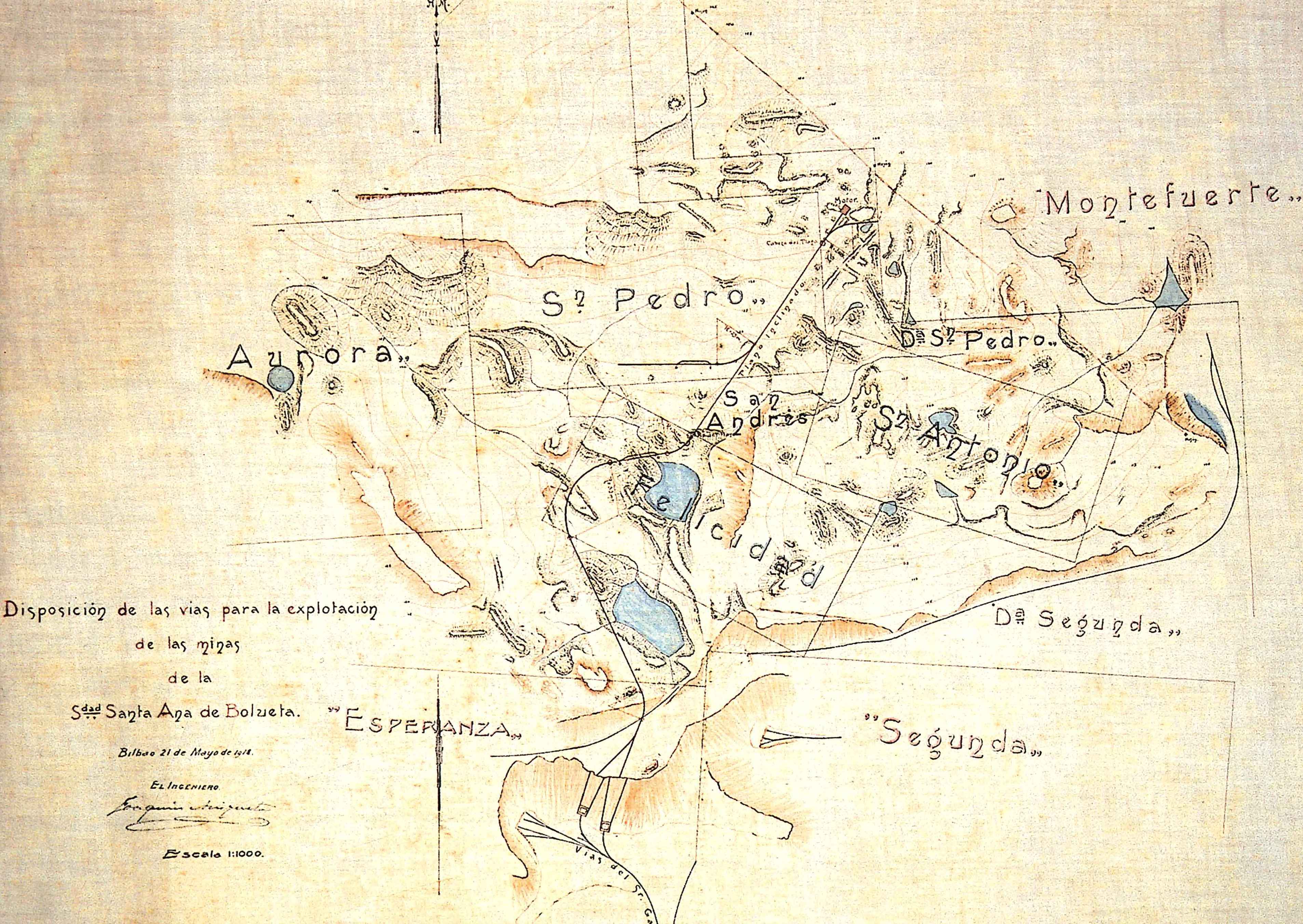 Plano de las seis minas de Santa Ana en Ollargan