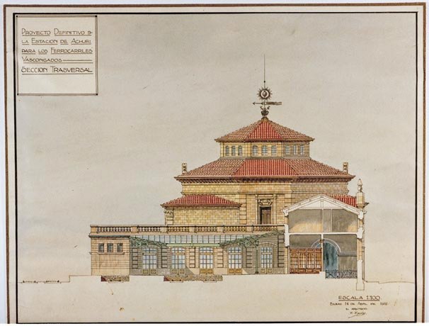 Proyecto definitivo de la estación de Achuri para los Ferrocarriles Vascongados. Sección Trasversal Epalza, Enrique 1912