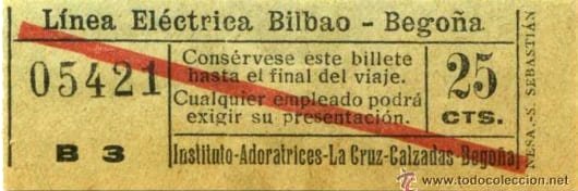 Titulo de transporte del Travia de Begoña en
