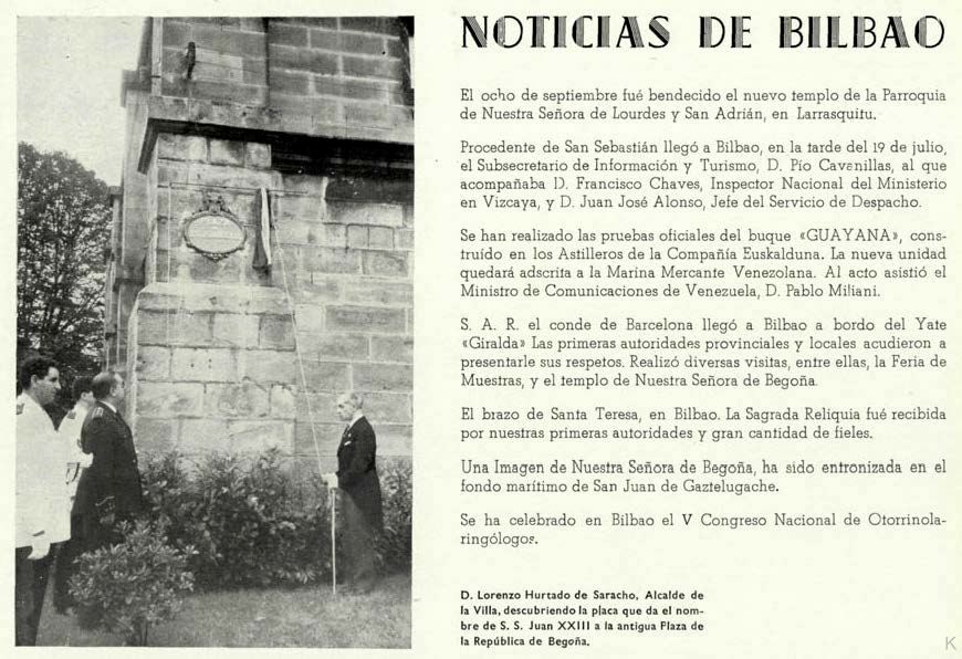 1963. Placa en la plaza de Begoña Boletín estadístico de la villa