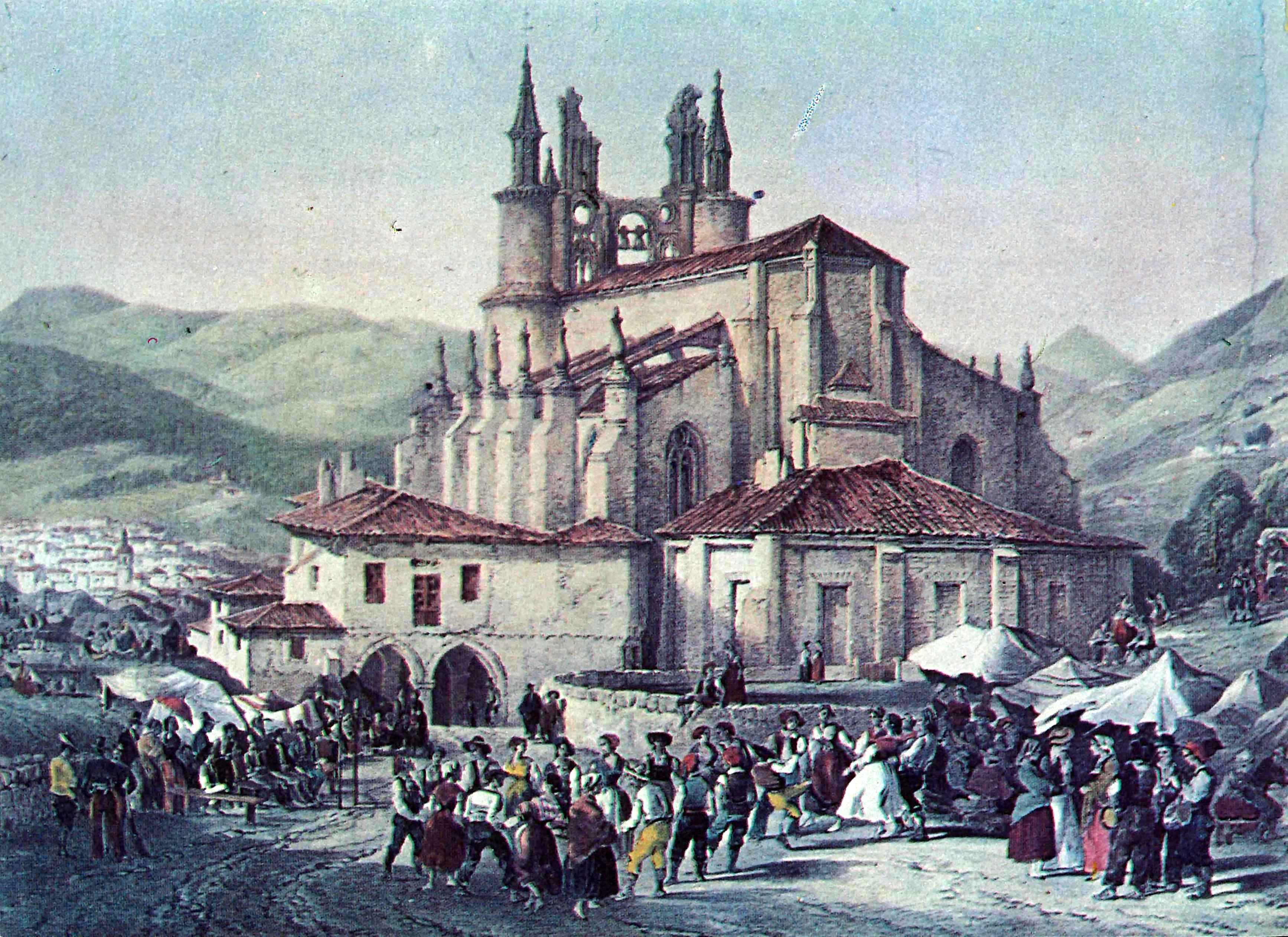 Grabado P. Villamil. Romería en Begoña