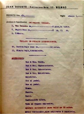 Plano proyecto de construcción de un órgano Juan Dourte 1960-3 MUSEO VILTUAL DEL ORGANO