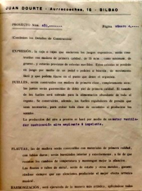 Plano proyecto de construcción de un órgano Juan Dourte 1960-5 MUSEO VILTUAL DEL ORGANO