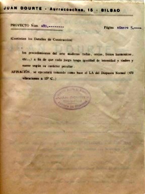 Plano proyecto de construcción de un órgano Juan Dourte 1960-6 MUSEO VILTUAL DEL ORGANO